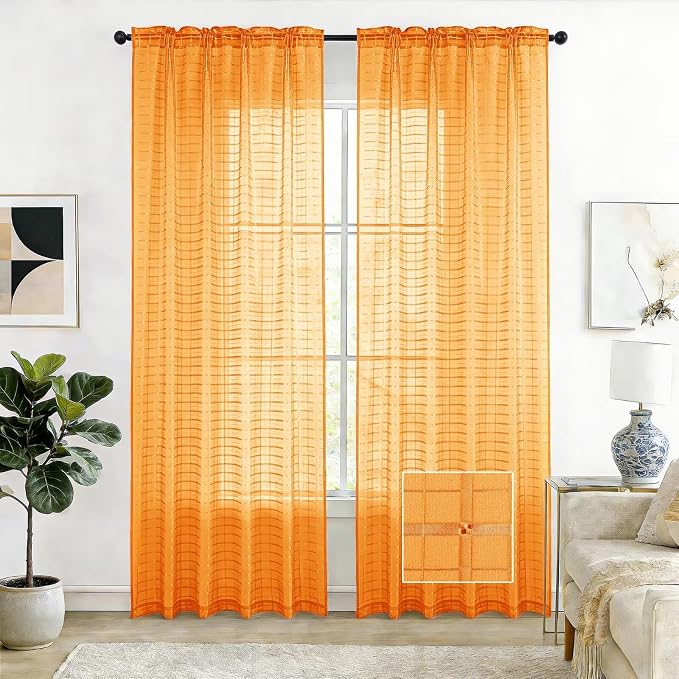 SpaceDresser Check Sheer Curtains 84 Inches Long by SpaceDresser