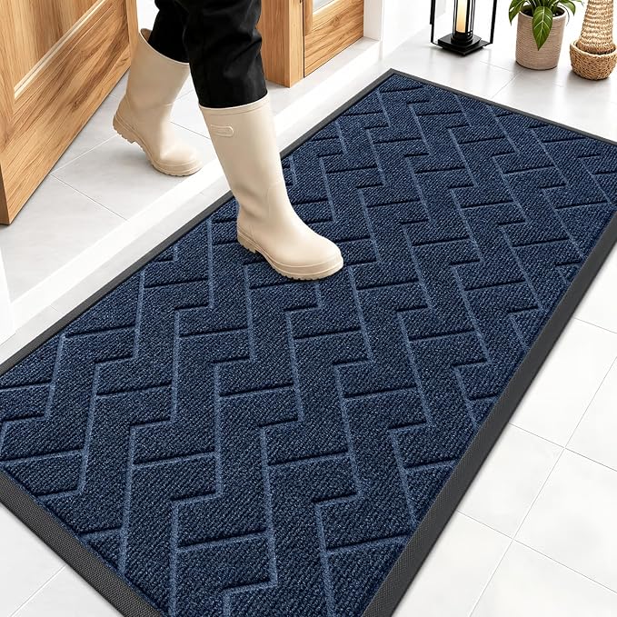 OLANLY Front Door Mat Outside 47x23, All-Season Absorbent Rubber Doormat | Blue by OLANLY