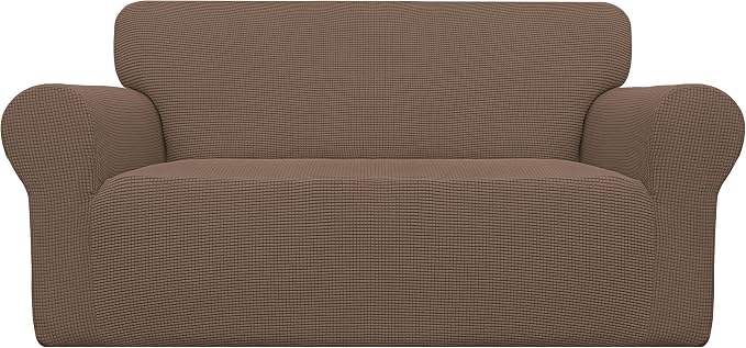Easy-Going Stretch Loveseat Couch Covers Washable Brown | 1-Piece Loveseat by Easy-Going