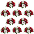 NUPTIO Artificial Flower Centrepieces for Tables - 10 Pcs Crimson & White Fake Flowers Roses Balls 9.5in Diameter - Silk Faux Rose Arrangement for Wedding Party Centerpiece Table Decorations