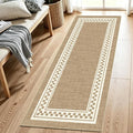 Faux Linen Washable Runner Rug Absorbent Surface 2x6 Warm Brown | Non-Slip TPR by WIEVEDENS