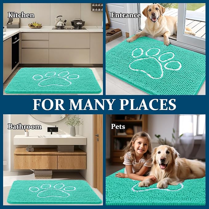 OLANLY Dog Door Mat for Muddy Paws 40x32, Paw Print Design Chenille Mud Mat | - Image 8
