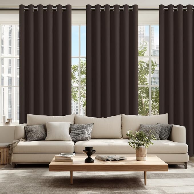 Grommet Blackout Curtains for Bedroom 70 x 84 Inches Brown 2 Panels | Thermal - Image 6