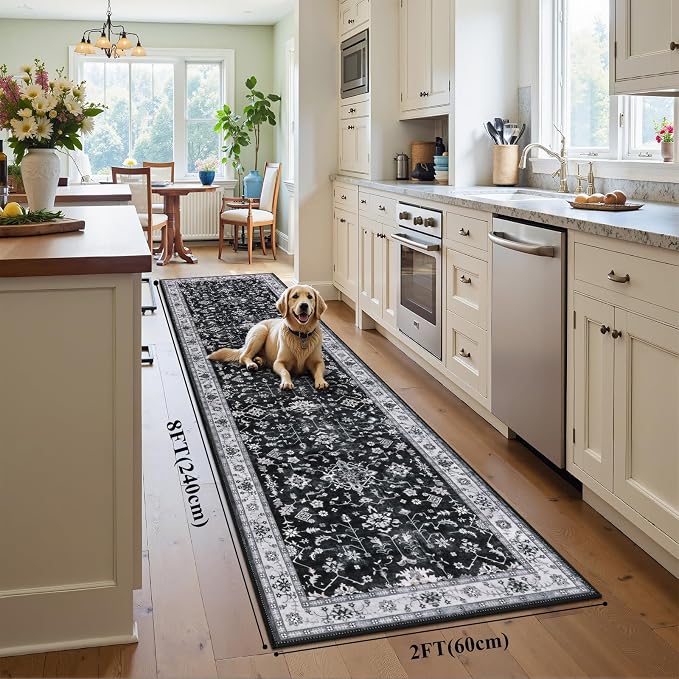 HEBE Hallway Runner Rug 2'x8', Washable Non Slip Kitchen Rug Runner | Soft Boho - Image 2