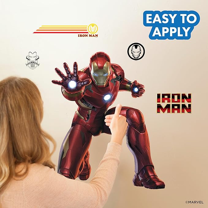 Marvel Iron Man Wall Decals - 22" Avengers Removable Vinyl Stickers for Kids Bedroom Playroom Bathroom - Peel and Stick Room Décor