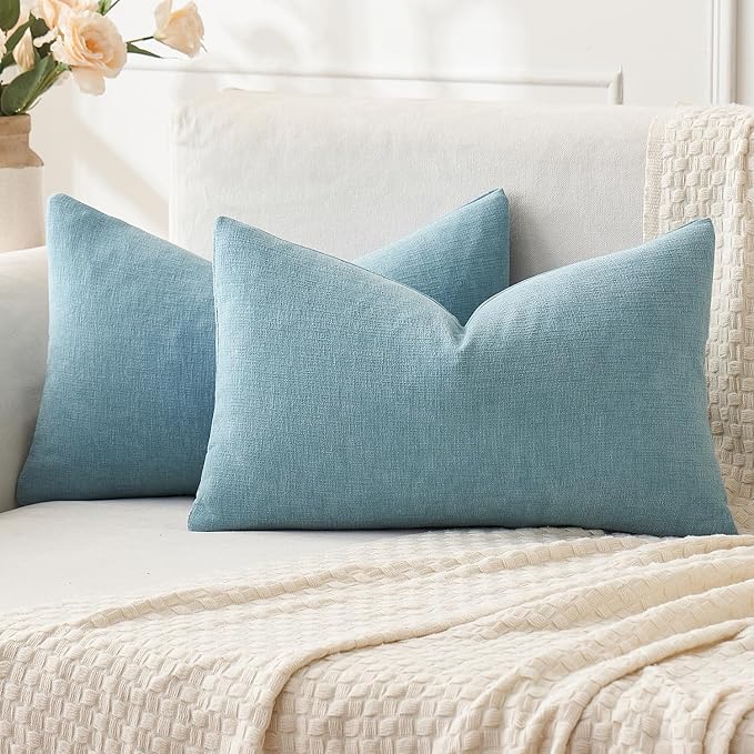 MIULEE Smoke Blue Chenille Couch Lumbar Throw Pillow Covers, 12x20 | Set of 2 by MIULEE