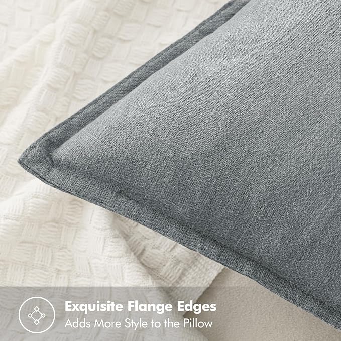 MIULEE Decorative Linen Pillow Covers 18x18 Inch Gray | Boho Farmhouse​ - Image 2