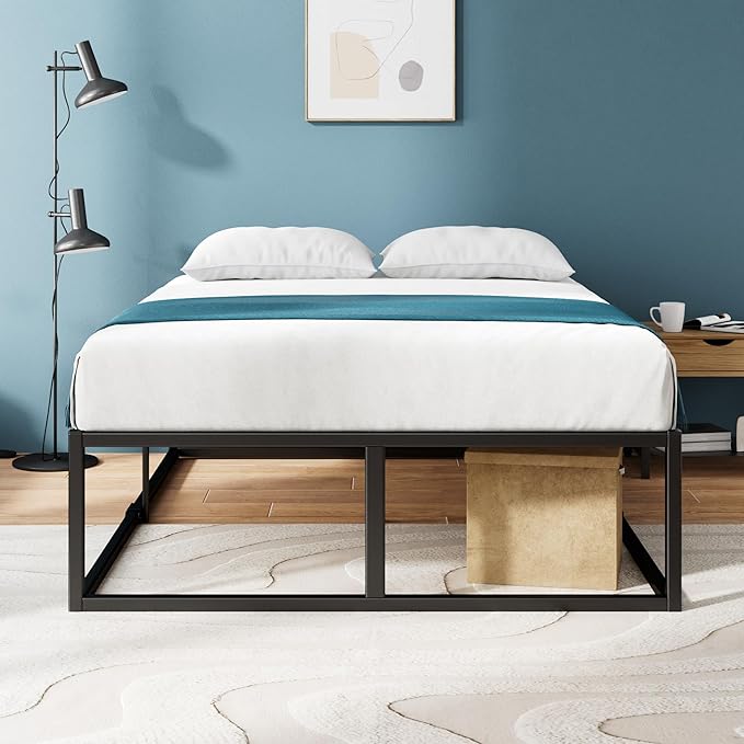 Zinus Joseph 18 Inch Platform Bed Frame, Wood Slat Support, No Box Spring Needed, Eco Friendly WonderBox(TM) Packaging, Easy Assembly, Black, Full