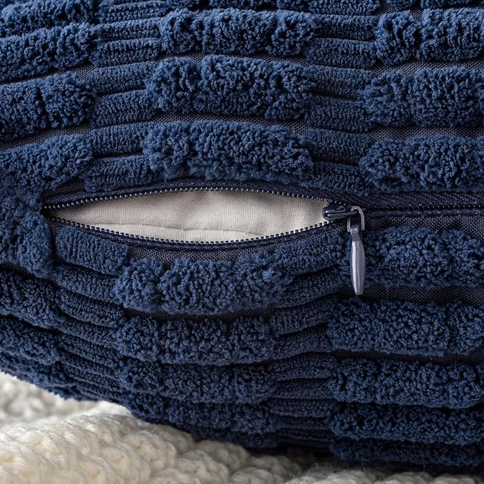 MIULEE Euro Sham Corduroy Decorative Throw Pillow Covers 24x24 Navy Blue | Pack - Image 7