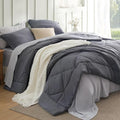 Bedsure Dark Grey Twin XL Comforter Set - 5 Pieces Reversible Twin XL Bed in a Bag for College, Extra Long Twin Bed Set Dark Grey with Comforters, Sheets, Pillowcase & Sham