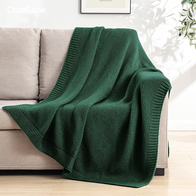 CozeCube Christmas Green Seed Stitch Throw Blanket 50"x60", Farmhouse Decor | - Image 3