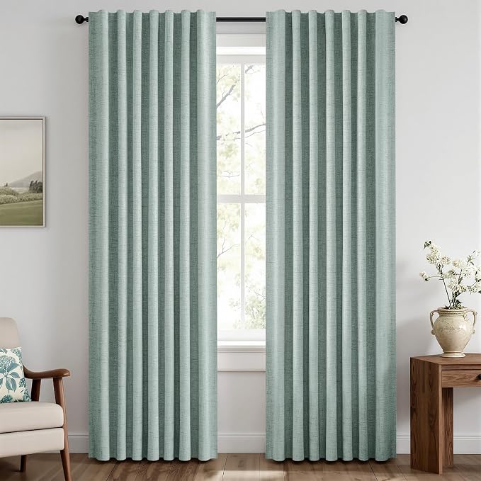 MIULEE 100% Blackout Linen Curtains 42 x 84 Inch Seafoam Green 2 Panels | by MIULEE