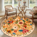 RELEANY Floral Washable Round 6ft Area Rug Yellow/Orange/Red | Flower Carpet by RELEANY