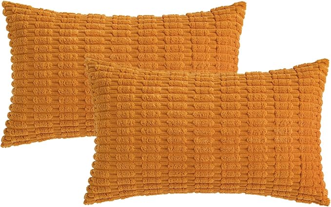 MIULEE Fall Corduroy Decorative Throw Pillow Covers 12x20 Burnt Orange | Lumbar - Image 6