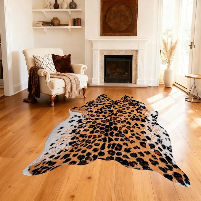 Huichenxing2021FURSTORE Faux Fur Leopard Cheetah Print Rug Brown 5.3x6.7ft | - Image 6