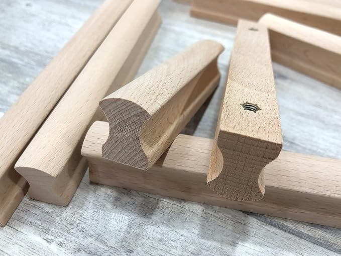2Pcs Unfinished Beech Wood Solid Furniture Pulls Handles,Unfinished Unpainted Paintable Wooden Handles Cupboard Closet Drawer Handle Pull,Length 3.94",Hole Dis.2.52"