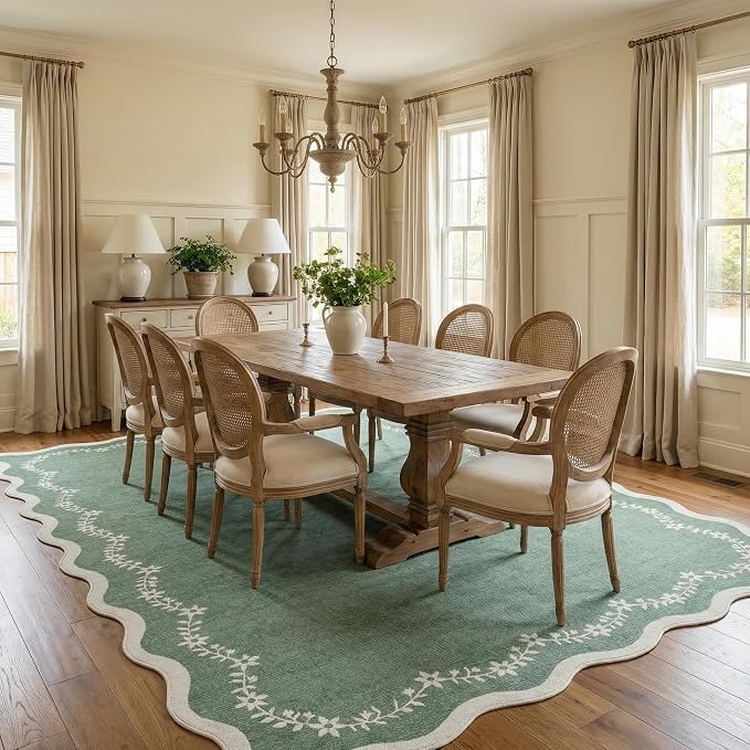 GarveeHome Scalloped Area Rugs 8x10 Large Sage Green Washable Living Room | - Image 4