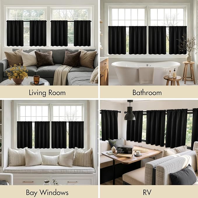 MIULEE Set of 4 Black 45 Inch Short Blackout Kitchen Window Curtains | Bedroom - Image 6