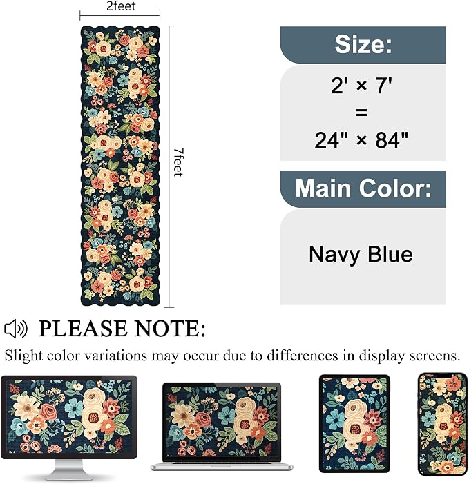DUKINO 2x7 Runner Rug for Hallway, Floral Washable Kitchen Rug, Stain Resistant - Image 2