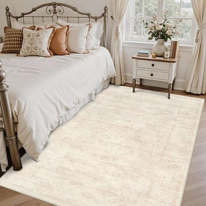 5x7 Area Rugs Living Room: Bedroom Washable Carpet Retro Beige | Large Vintage - Image 2