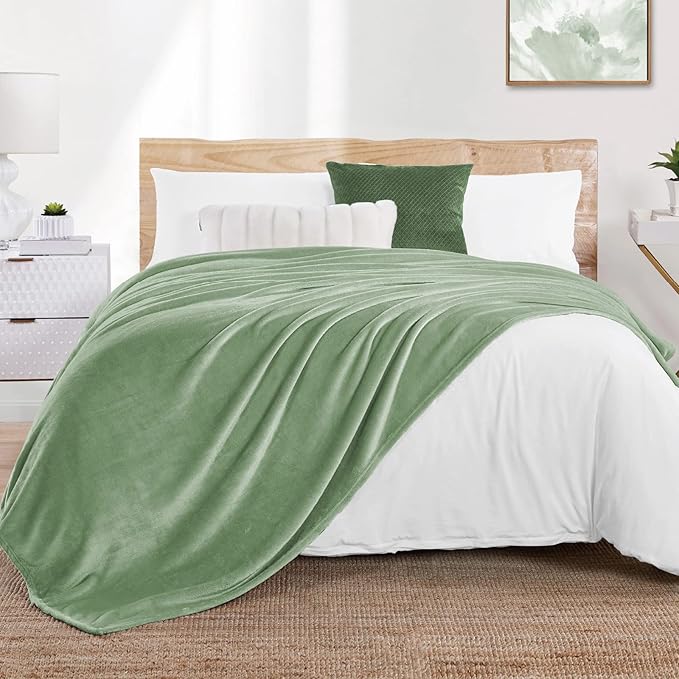 Walensee Fleece Blanket Plush Throw Fuzzy Lightweight (Twin Size 60x80 Sage Green) Super Soft Microfiber Flannel Blankets for Couch, Bed, Sofa Ultra Luxurious Warm and Cozy for All Seasons
