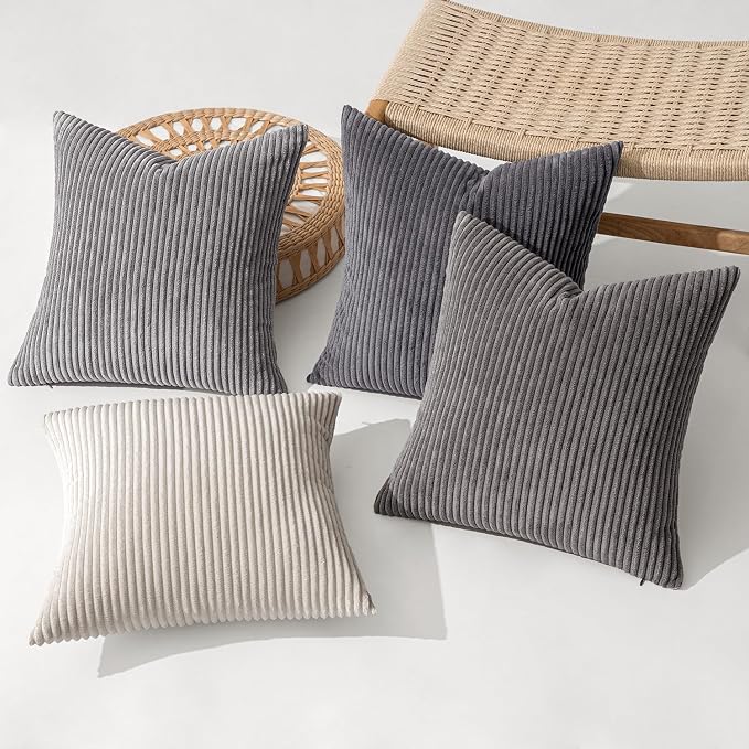 MIULEE Soft Corduroy Decorative Throw Pillow Covers Neutral Grey 20x20 | Set of - Image 2