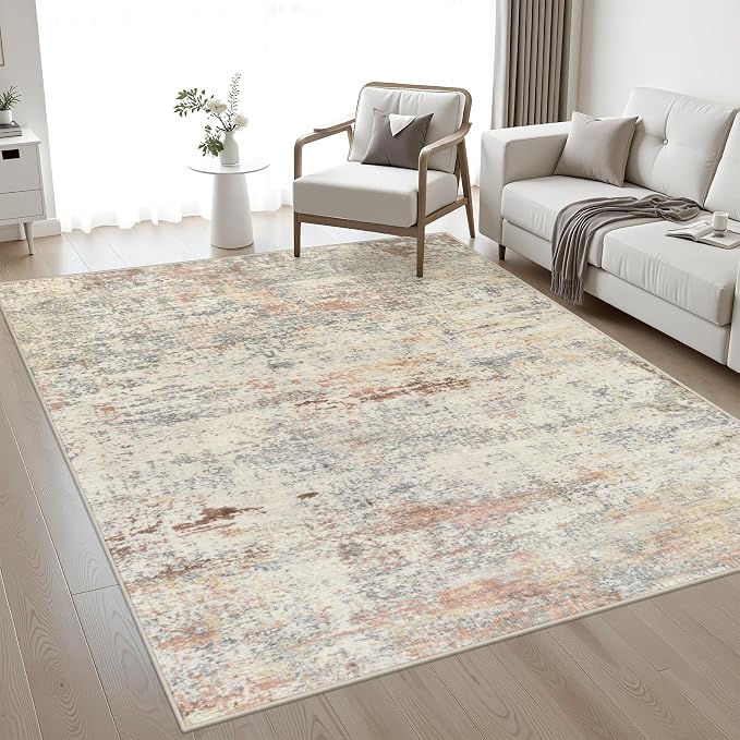 5x8 Area Rug Living Room: Modern Washable Indoor Soft Carpet Taupe | - Image 2