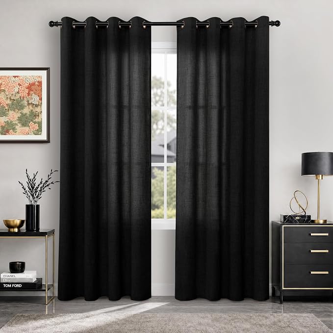 YoungsTex Linen Black Curtains 84 Inch Length 2 Panels by YoungsTex