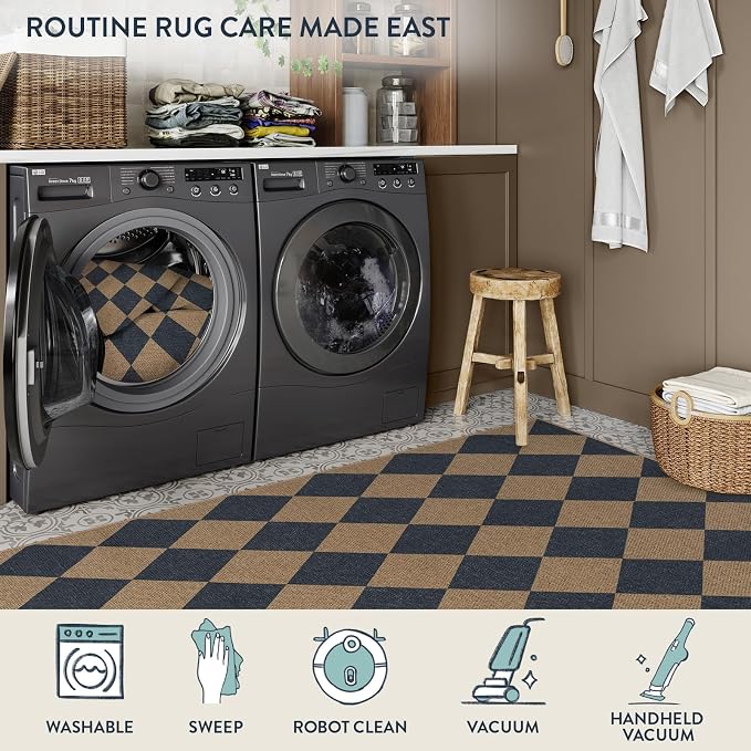 Lahome Checkered Easy Jute 3x5 Outdoor Rug, Washable Rugs - Image 4