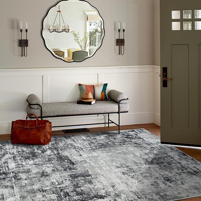 6x9 Area Rugs for Living Room Bedroom Dining Room Washable Black Grey | Soft - Image 3