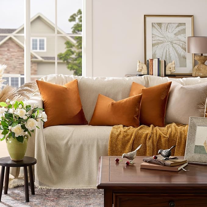 GIGIZAZA Burnt Orange Velvet Throw Pillow Covers 24x24 Pack of 2 | Decorative - Image 2