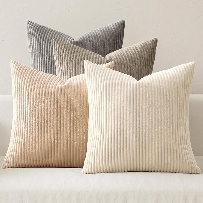 MIULEE Soft Corduroy Decorative Throw Pillow Covers Neutral Cream 20x20 | Set by MIULEE