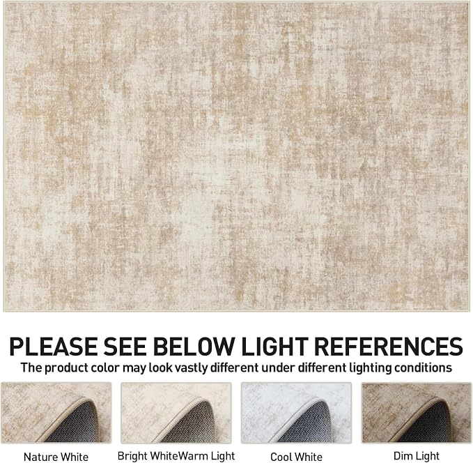 8x10 Area Rugs for Living Room: Washable Abstract Beige Badroom Carpet | - Image 8