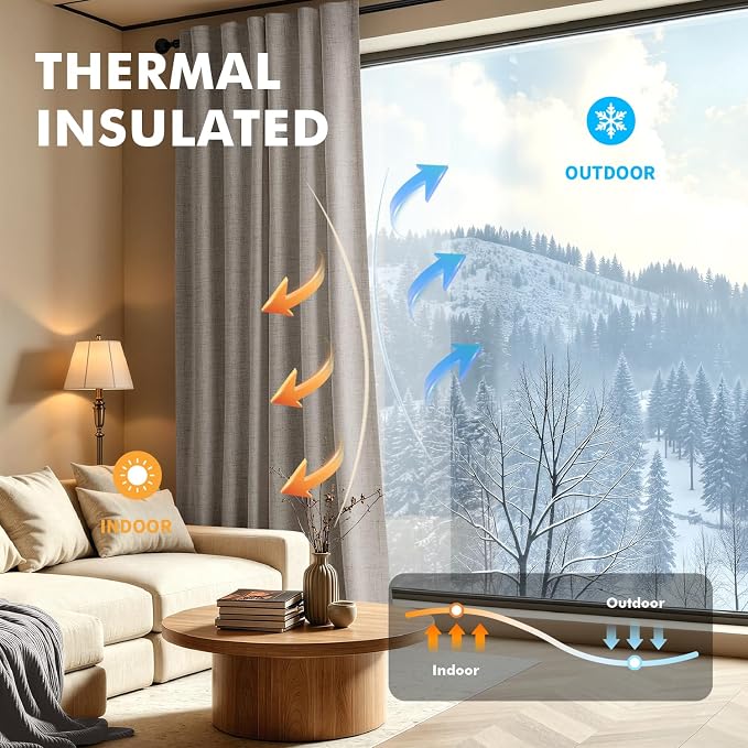 MIULEE 100% Blackout Linen Curtains 42 x 108 Inch Greige 2 Panels | Thermal - Image 4