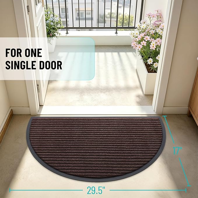 OLANLY Half Circle Front Door Mat 29.5x17, Waterproof Heavy-Duty Doormat | Brown - Image 2