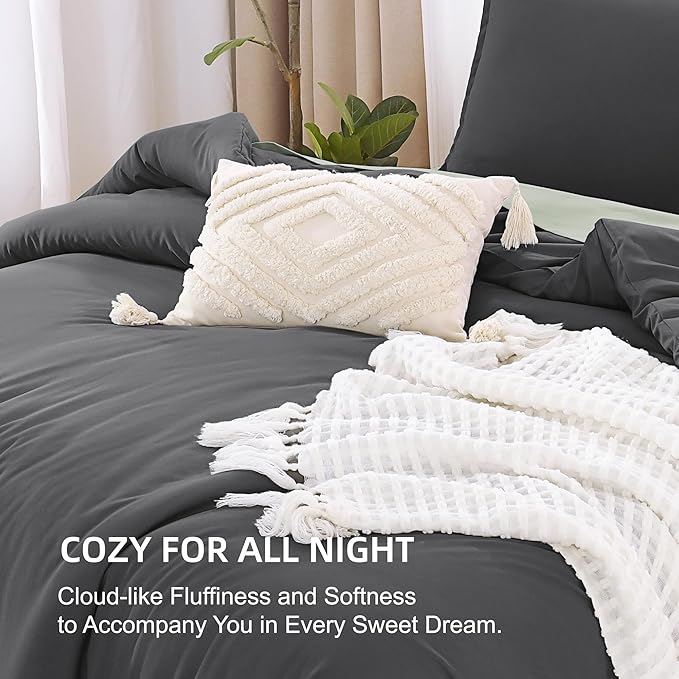 Litanika Grey Comforter Set Twin/Twin XL Size, 2 Pieces Lightweight Plain Bedding Comforter Set, All Season Fluffy Bed Set (66x90In Comforter & 1 Pillowcase)