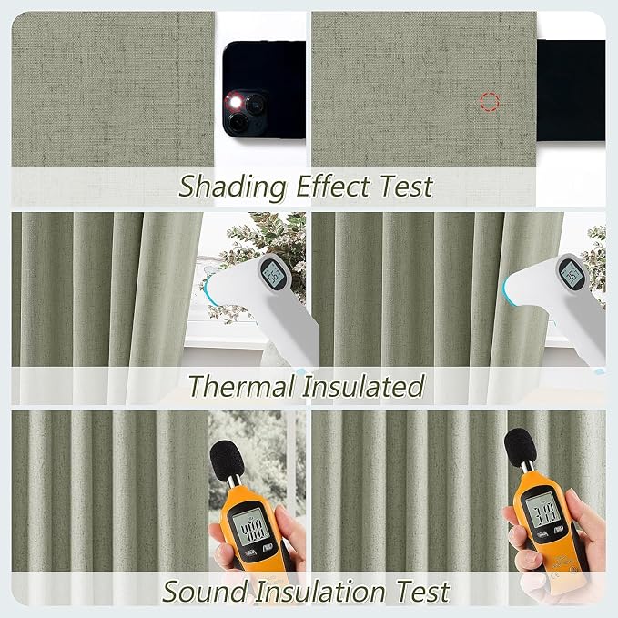 100% Blackout Linen Curtains 98 Inch Wide by 52 Inch 2 Panels Set - Image 5