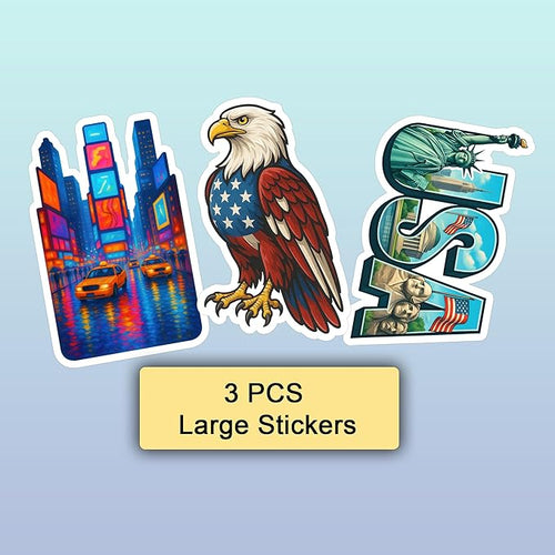 100 PCS USA Travel Stickers Pack – American Quotes, Food & Culture Vinyl Waterproof Decals for Laptop, Water Bottle, Scrapbook, Hard Hat, Car Gift for Kids, Teens, Adults