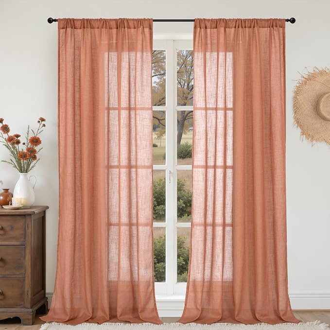BGment Terracotta Curtains 80 Inch Length, Rustic Semi Sheer Drapes by BGment