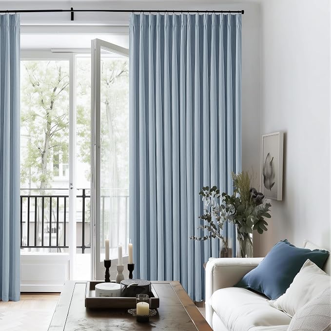 Dusty Blue Linen Black Out 120 Inch Curtains - Image 9