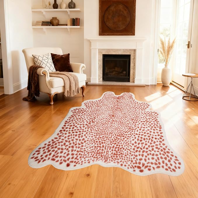 Huichenxing2021FURSTORE Faux Fur Leopard Cheetah Print Rug Pink 5.3x6.7ft | - Image 6