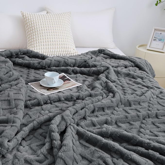 Aganear Fleece Throw Blanket for Bed Couch 90"x90" Grey | Lightweight Fuzzy - Image 5