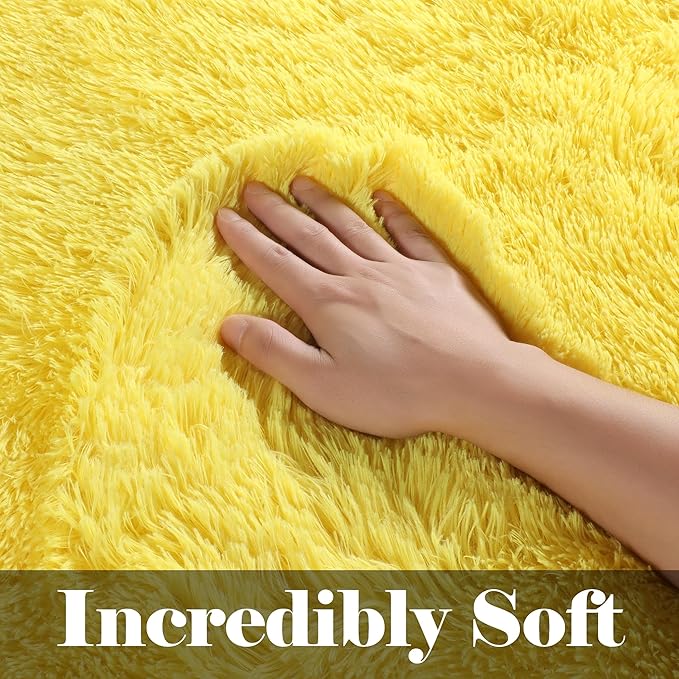 Yellow Runner Rugs for Bedroom Living Room, Fluffy 2x6 Bedside Area Rug | - Image 2