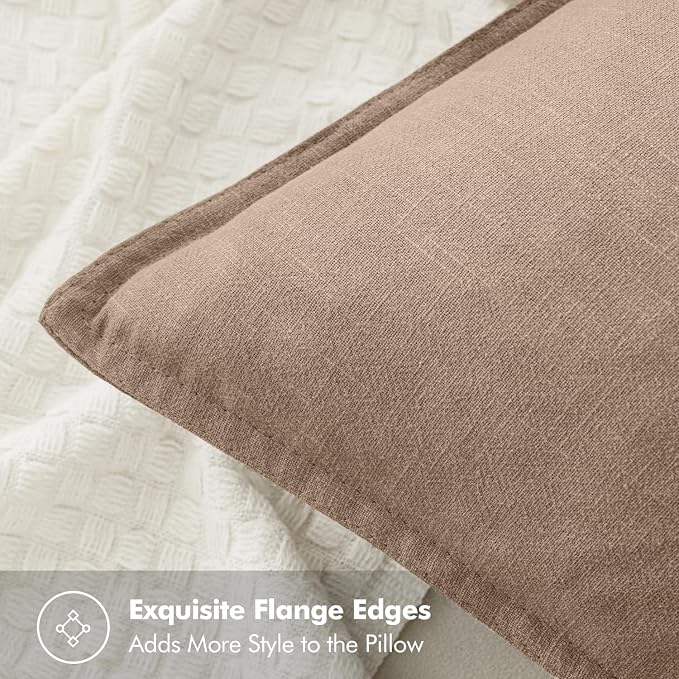 MIULEE Decorative Linen Pillow Covers 20x20 Inch Camel | Boho Farmhouse​ - Image 2