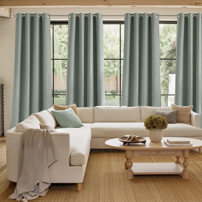 NICETOWN Faux Linen Sage Green Blackout Curtains 84 inches Long - Image 4
