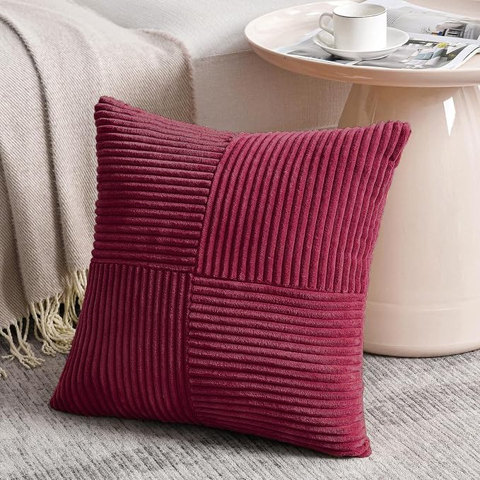 Fancy Homi 2 Packs Burgundy Samll Decorative Throw Pillow Covers 12x12 Inch - Image 2