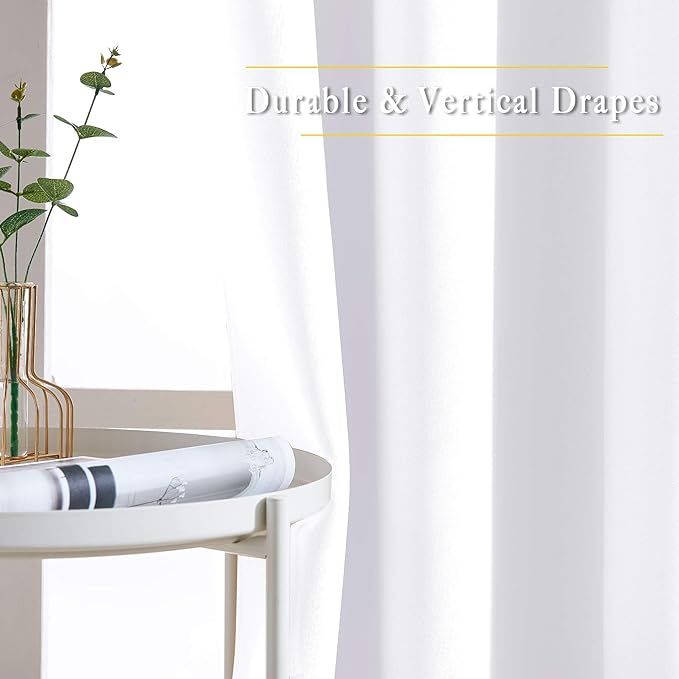 NICETOWN 50% Blackout Pure White Sliding Glass Curtains 2 Panels Set - Image 5