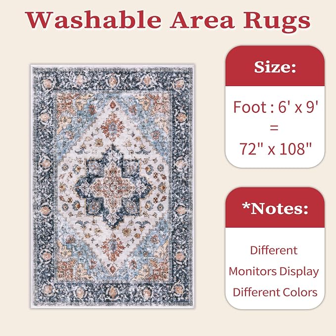 SERISSA 6x9 Washable Non Slip Boho Area Rug - Image 6