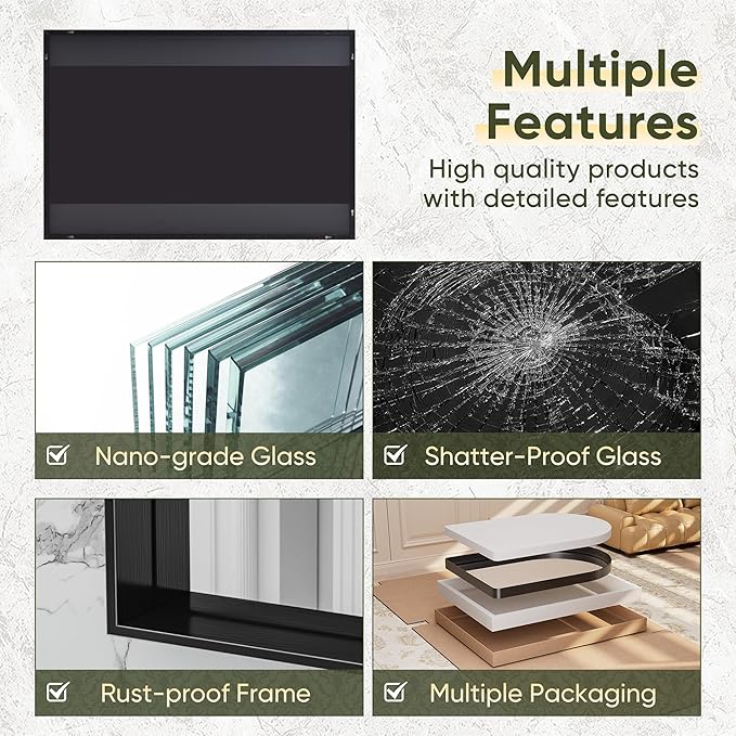 Suidia Bathroom Mirror, 24" x 32" Wall Mirror Metal Framed, Bathroom Vanity Mirror for Living Room Bedroom Bathroom Entryway, Black, Rect Corner Style