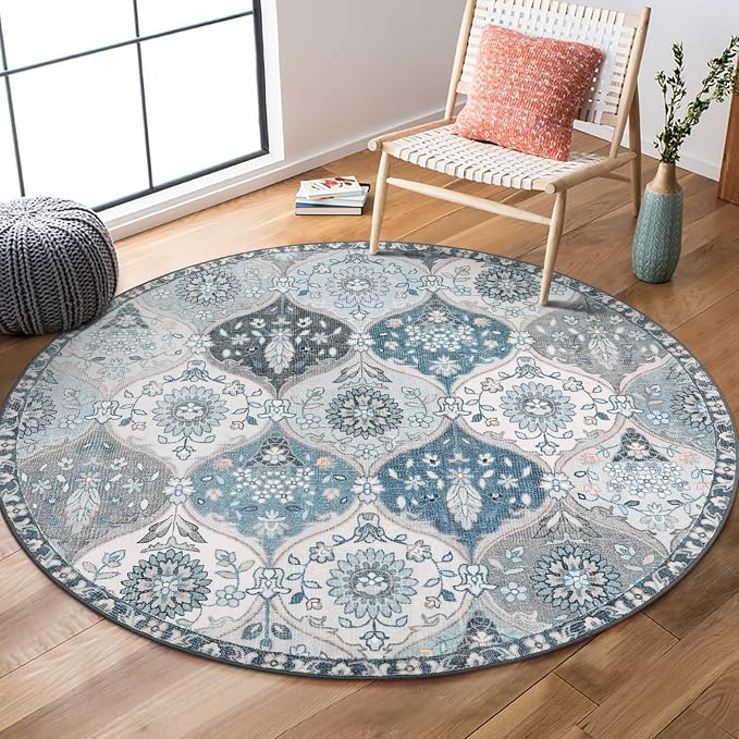 Lahome Moroccan Washable Round Rugs, Soft Vintage Round Rug 4ft Ultra-Thin | by Lahome